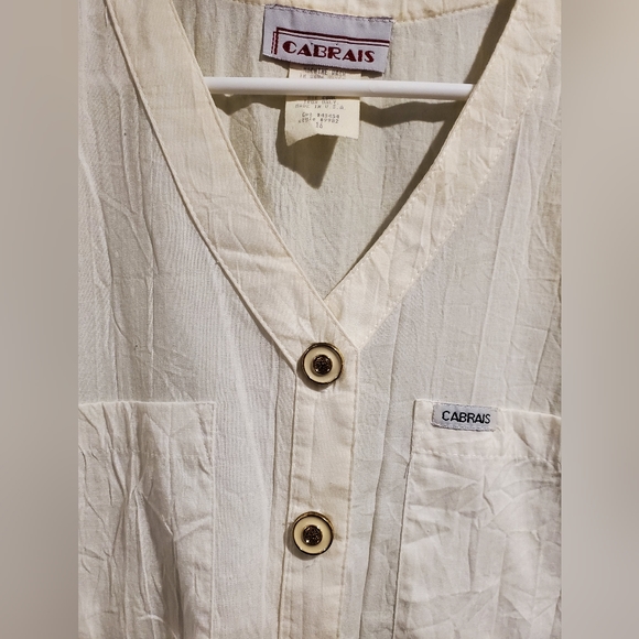 Vintage Womens Cabrais Blouse Button Down White Enamel & Gold Buttons 16 - Picture 3 of 5